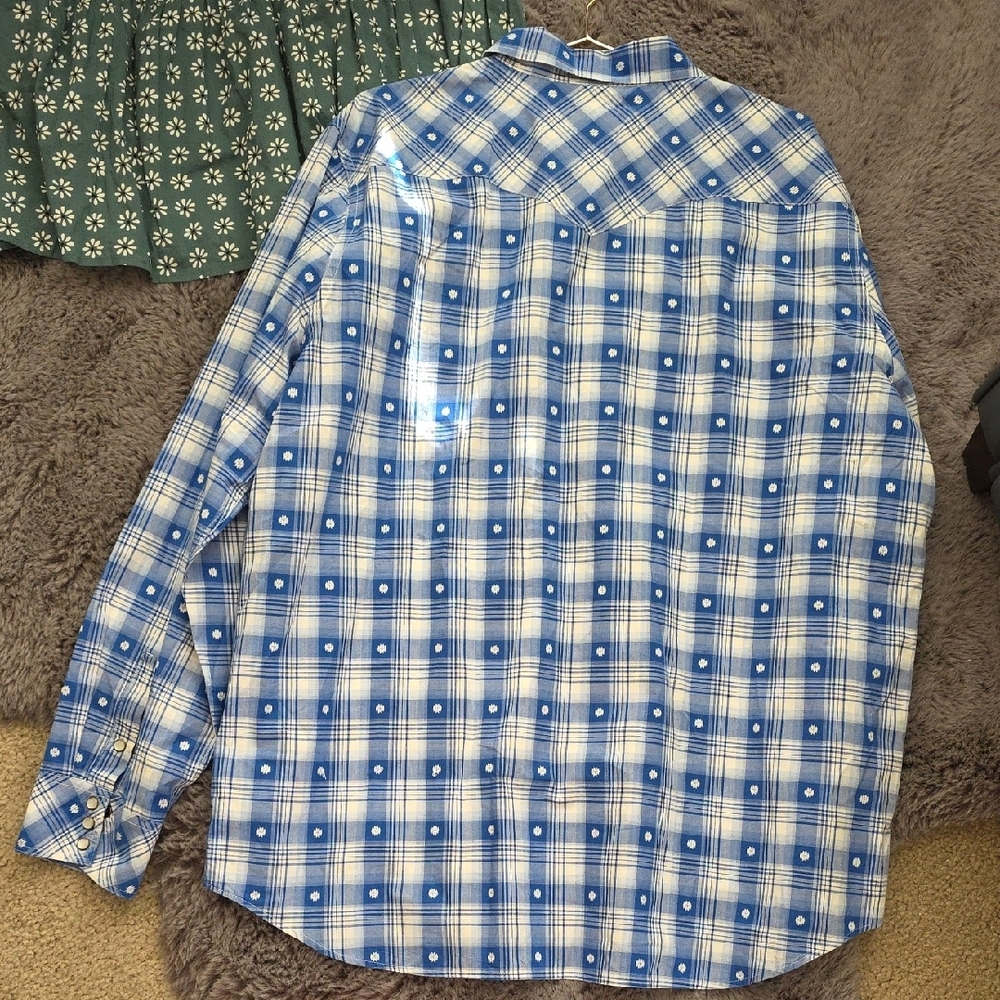 Tecovas Blue and White Checkered Casual Shirt Pearl Snap XxL - Picture 4 of 10